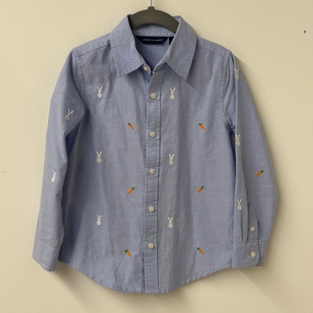 Janie and Jack Blue Button Down Shirt with Embroidered Details
